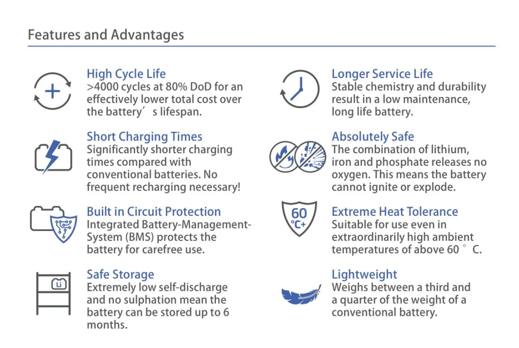 12V/24V/48V 50ah/100ah/200ah LFP LiFePO4 Lithium Battery with Bluetooth for RV