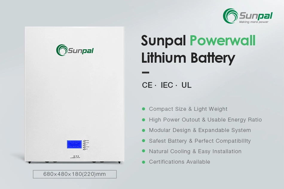 Sunpal Lithium Ion Battery Pack Powerwall Deep Cycle 48V 100ah 150ah 200ah Wall Mounted Lipo LiFePO4 Phosphate Battery Home