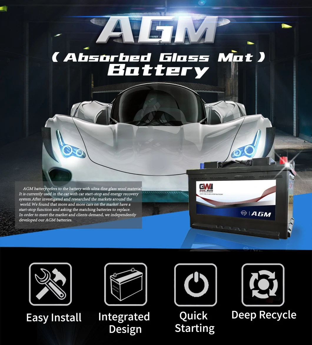 12V 70ah New Design AGM Automotive Auto Battery for Hybrid Automobile Start-Stop Car Varta Exide Type