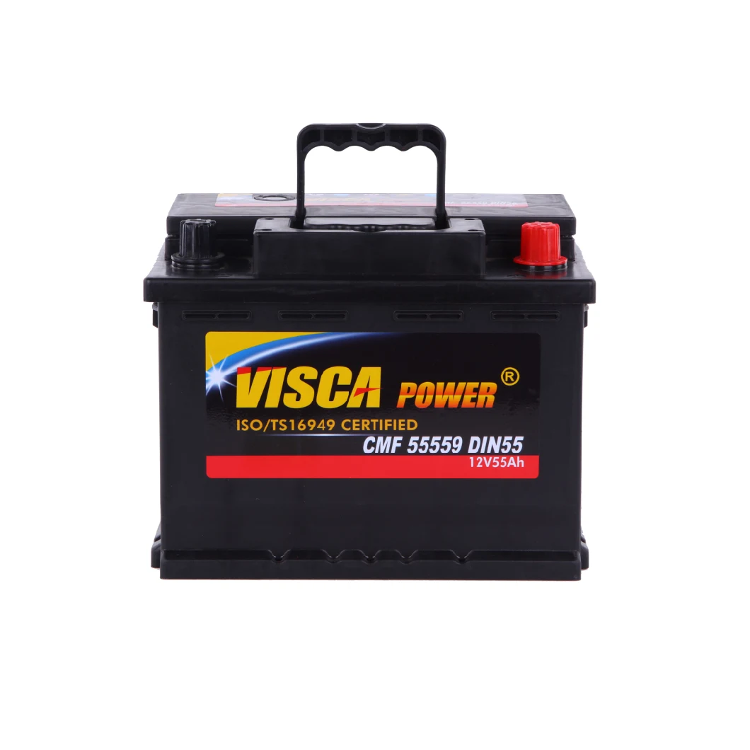 Maintenance Free Car Battery 55559 12V 55ah (MF DIN55) Visca Power Sealed Lead Acid Battery Factory Supply