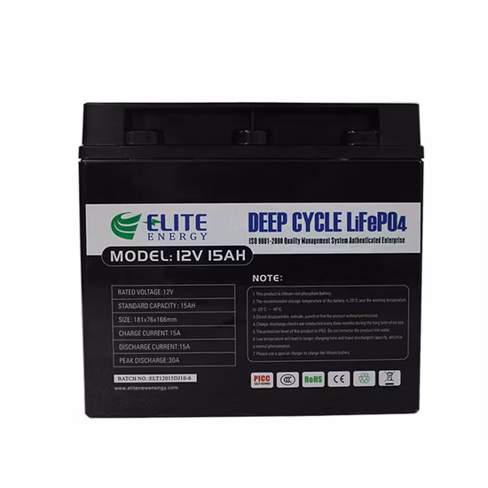 Elite 12V LiFePO4 Battery for GPS Tracker Sale 6000 Cycles 15ah Lithium Iron Phosphate Li-ion Battery for UPS, Solar Street Light and Power Bank